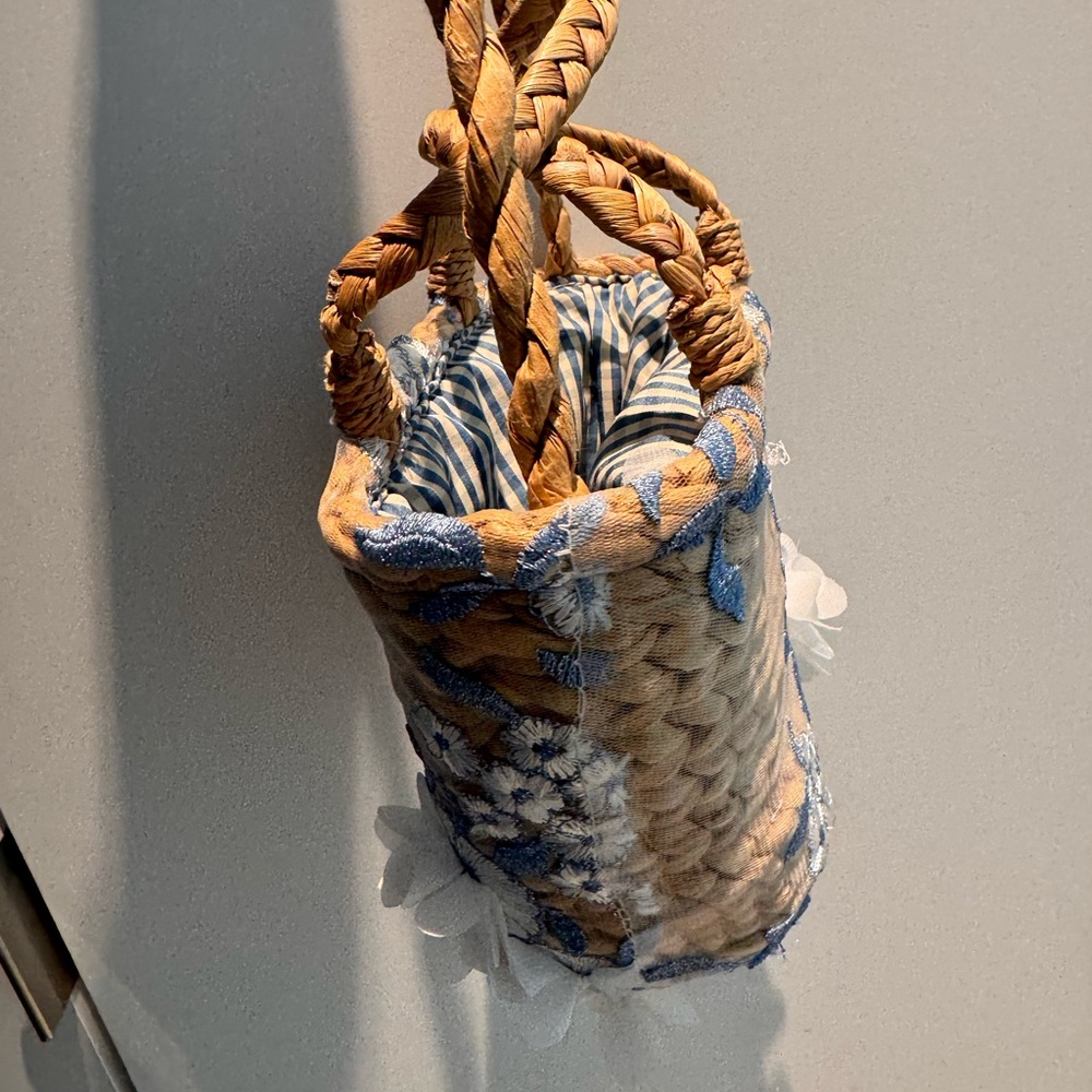 🌸Woven Floral Handbag - Blue and Tan - Picture 4 of 10